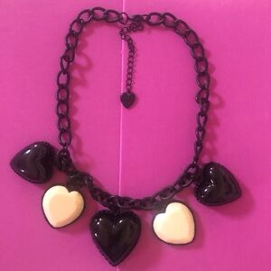Vintage Betsey Johnson Black & Cream Heart Necklace